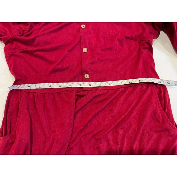 YATHON Women Empire Waist Dress Front Button Balloon Sleeve Maroon Size Large - Picture 7 of 10